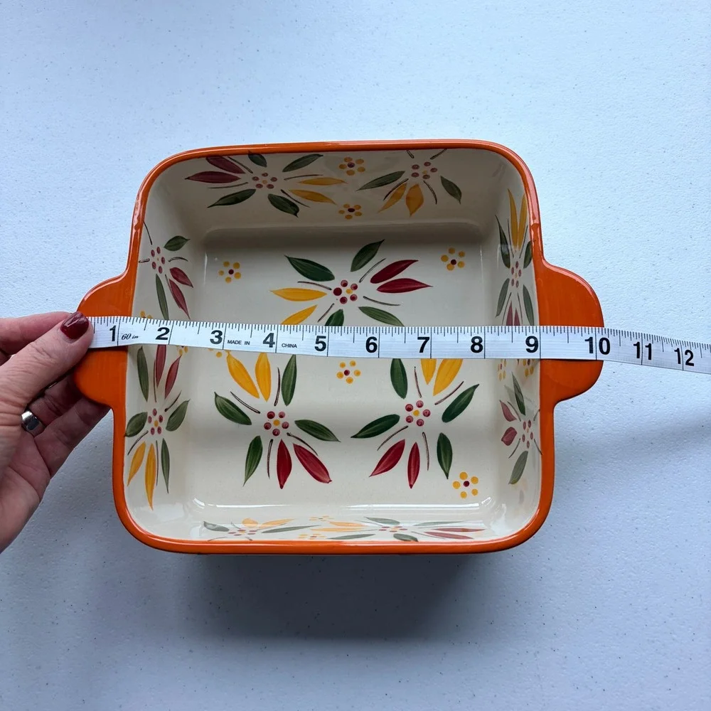 Temp-tations Square Baker 1.5 QT Orange Floral Seasonal Excellent